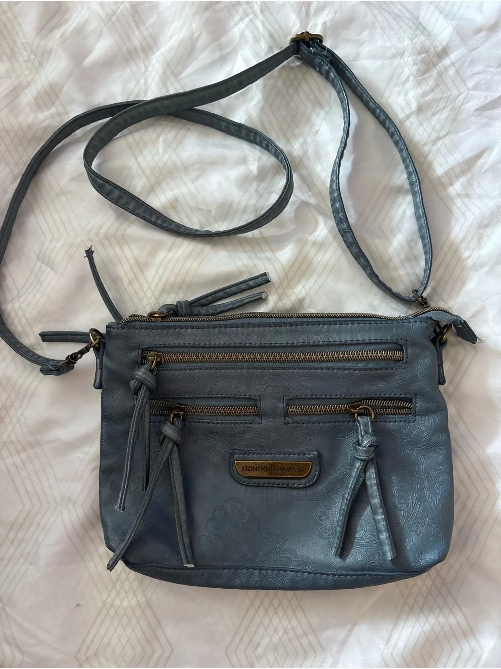 Stone Mountain Accessories Slate Blue Crossbody with Tassel Zips